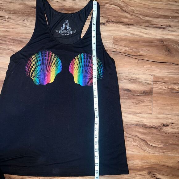 Black Sleeveless Rainbow Mermaid Shell Swimsuit Bathing Suit Cover Up Size Large - Picture 6 of 6